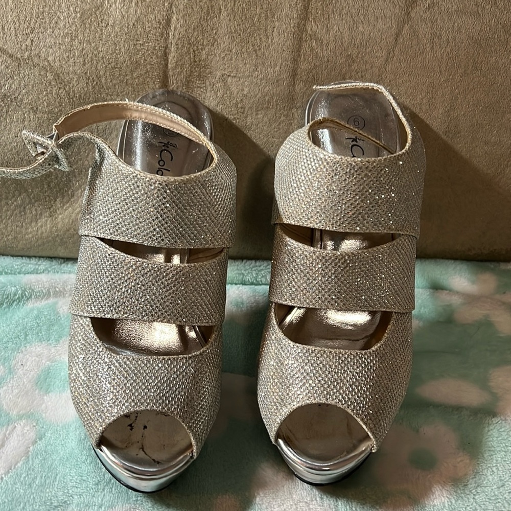 Silver platform heels